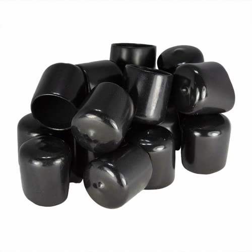 20pcs Rubber End Caps 16mm (Inner Dia) PVC Rubber Round Tube Bolt Cap Plastic End Cap Cover Thread Protectors Black, Length is 20 mm