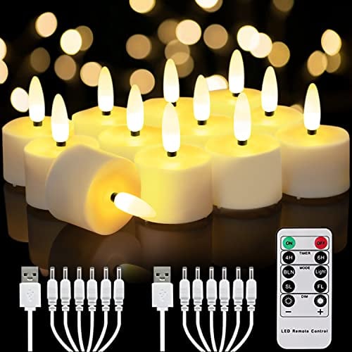 Homemory Wiederaufladbare Teelichter mit Fernbedienung, dimmbare LED-Teelichter, Kerzen, wiederaufladbare flammenlose Kerzen für Heimdekoration, 12 Stück