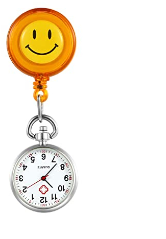 Silverora Schwesternuhr Schwesternuhren mit Clip Krankenschwester Uhren Kartoon Smile Gesicht Nurse Watch Uhr zum anstecken Pflege Uhr Arzt Uhr