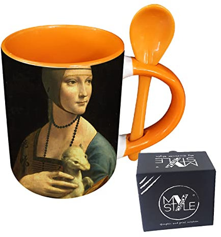 My Custom Style Tazza Arancio+cucchiaino#Arte-Dama Ermellino, Leonardo#325ml