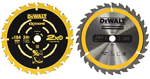 Dewalt DT10302-QZ Framing Blade & DT1940-QZ DT1940-QZ-Hoja para construcción 184x16mm 30T (AC), Yellow, 184 x 16 mm