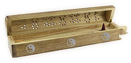Budawi® Yin & Yang Silber Räucherstäbchenhalter aus Holz für Räucherstäbchen & Räucherkegel