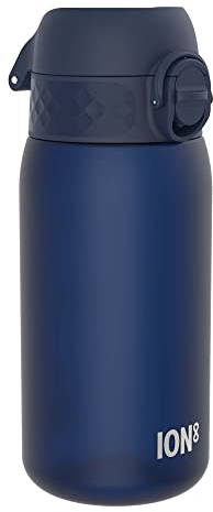 ion8 Kinder Trinkflasche, 350ml, Auslaufsicher, Einhandöffnung, Sichere Verriegelung, Spülmaschinenfest, BPA-frei, Tragegriff, Klappdeckel, Leicht zu Reinigen, Klimaneutral, Marineblau