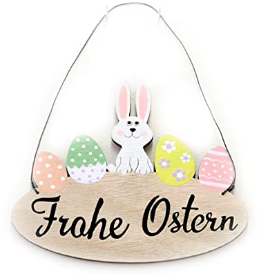 Holzschild Frohe Ostern | Osterhase mit Eiern | Schild Türschild | Hänger | 21 cm