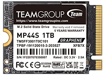TEAMGROUP MP44S Hochleistungs-SSD 1TB SLC Cache Gen 4x4 M.2 2230 PCIe 4.0 NVMe, kompatibel mit Steam Deck, ASUS ROG Ally, Mini PCs (R/W Geschwindigkeit bis zu 5.000/3.500MB/s) TM5FF3001T0C101