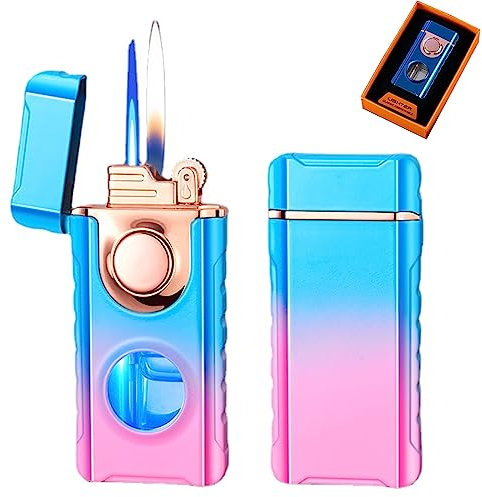2023 Nouveau Briquet à Double Feu à La Mode,Briquet Au Butane Cool Dual Jet Flame,Briquet à Jet Coupe-Vent Torche,Briquets Torche Jet Flame Réglables avec Boîte-Cadeau (Rose et Bleu)