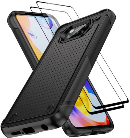 Jeylly Funda para Xiaomi Poco X3 NFC con protector de pantalla de vidrio templado [2 unidades], funda protectora resistente a prueba de golpes para Xiaomi Poco X3 NFC/Poco X3 Pro/Poco X3, negro