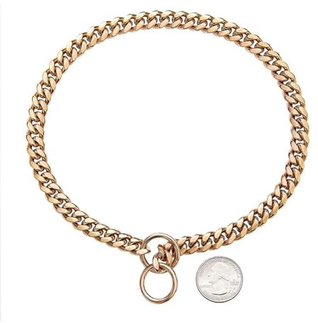 choker Chain Dog Collar 18K Gold Cuban Link Chain Stainless Steel Metal Links 10MM Heavy & Duty Walking Training Chain Collar for Dogs Pet accessories (Color : Rose Gold, Size : 24inch (61cm))