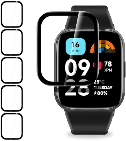 Hianjoo 6 Pezzi Pellicola Protettiva Compatibile con Xiaomi Redmi Watch 3 Active/Watch 3 Lite, Pellicola Premium a Copertura Completa Vetro Temperato [Resistente ai Graffi] [Anti-Shatter]