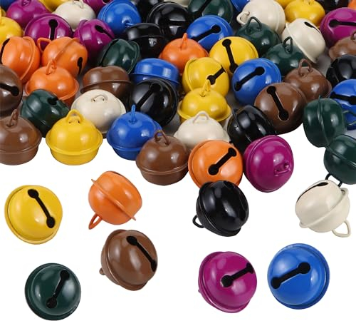 80pz Campanelli Metallo Piccole Campanelle Colorati 8 Colore Jingle Bells 22 mm Campanelli Decorative per Natale,campanelli a vento,gioielli,ciondoli,DIY,campane per animali domestic