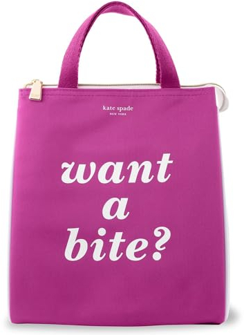 Kate Spade New York Bonita bolsa de almuerzo para mujer, bolsa de almuerzo de gran capacidad, lonchera para adultos con forro interior aislado térmico plateado y bolsillo de almacenamiento, bloque de