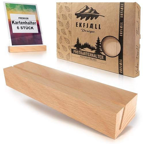 EKFJAELL portacartoline in legno 15x3,3x2 cm con fessura smussata in legno di faggio (set di 6), extra pesante e robusto - come porta foto, porta cartoline