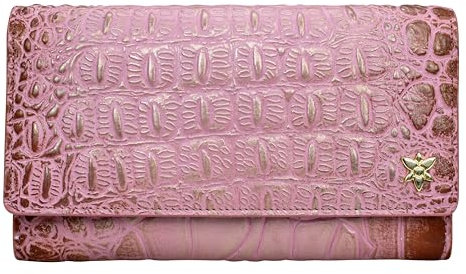 Anuschka Damen-Geldbörse, handbemalt, echtes Leder, RFID-blockierend, dreifach gefaltet, Krokodilprägung, Blush Gold, Einheitsgröße