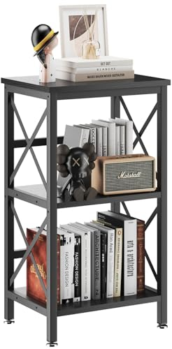 YMYNY Bookcase, 3 Tier Storage Rack, Plant Rack, Storage Microwave Shelf with Steel Frame, for Living Room, Kitchen, Office, Study Hall, Industrial Style, 40×29×75CM Black HST008B