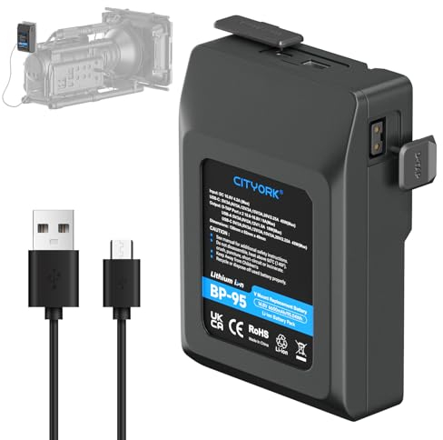 CITYORK 95Wh V-Mount/V-Lock Akku für Sony BP-95W mit USB-C Eingang Ladegerät und USB-C Kabel, kompatibel mit Sony-Camcorder, Videokamera, Video Broadcast, LED-Licht BP-95W