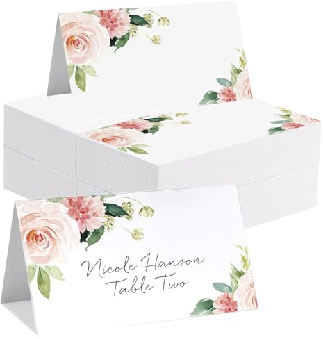 100Pcs Marque Place Mariage，BetterJonny Fleurs Bohème Porte Nom Table Cartons Placement Cartes de Nom Anniversaire Carte De Table pour Table Réceptions Fêtes Evénements Célébrations(9x10CM)