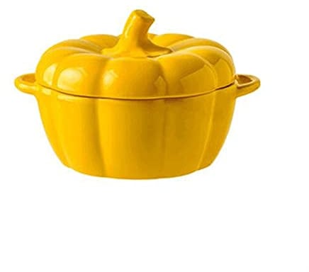 TVSKWMRQ Ensembles d'assiettes et de Bols Bol de Riz en céramique Domestique de Grande capacité 1600 ML, Four à Micro-Ondes, Bol de Citrouille à Double Oreille avec Couvercle, Bol à Salad