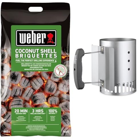 Weber Coconut Shell Briquettes 8kg, Black & Weber 7447 Compact Rapidfire Chimney Starter