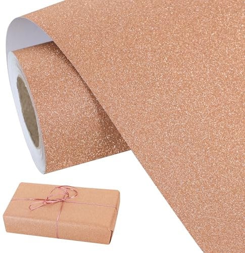 BEISHIDA Rose Gold Gift Wrapping Paper Glitter Wrapping Paper Roll Solid Color Glitter Sparkle Gift Wrap Paper,Packing Paper for Wedding,Birthday,Graduation,Christmas Wrapping Paper(17inchesX32.8ft)