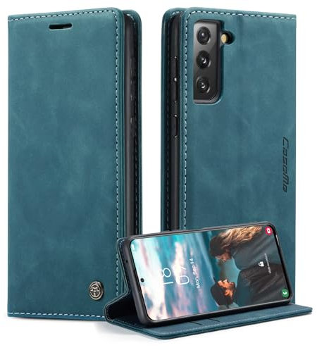 Phernykas Cover per Samsung Galaxy S21 FE 5G, Flip Libro in Pelle Premium, Wallet Case con Porta Carte, Portafoglio Chiusura Magnetica, [Carta Fessura][Antiurtoo][Cavalletto] S21 FE, Blu-verde