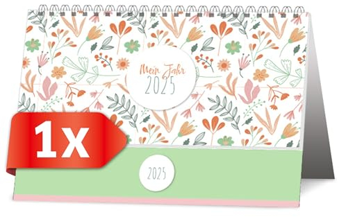 PRIMUS PRINT - Stehkalender 2025 - Tischquerkalender Österreich - Tischkalender Aufstellkalender Quer - Terminkalender Austria - mit österreichischen Feiertagen und Standsystem - [Blüten - 1er Set]
