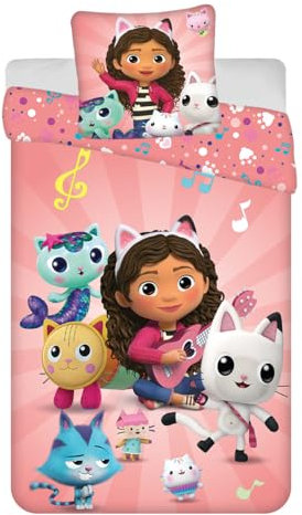 Jerry Fabrics Bettwäsche Gabby et la Maison Magique, 100 % Baumwolle, Bettbezug 140 x 200 cm + Kissenbezug 65 x 65 cm