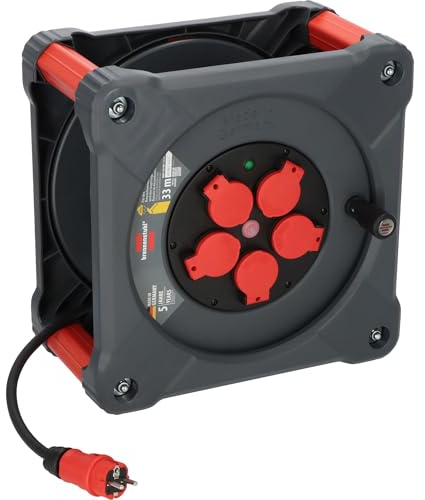 Brennenstuhl Professional Baustellen-Kabeltrommel KA 3200 5 IP44 (33m H07RN-F 3G2,5 Kabel in schwarz, 5 Schutzkontakt-Steckdosen, Baustelleneinsatz und ständiger Einsatz im Freien, Made in Germany)