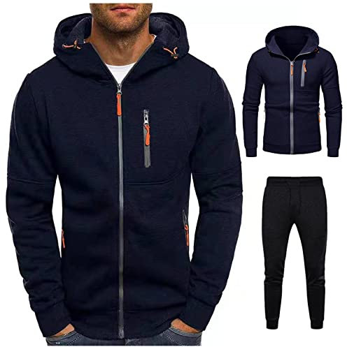 Pamqsen Hoodie Herren Anzug Oversize Trainingsanzug Einfarbig Langarm Jogginganzug Mode Baumwolle Tracksuit Warm Sportanzug Casual Pullover Sporthose Set Übergangs Sportset Zip Kordelzug Streetwear