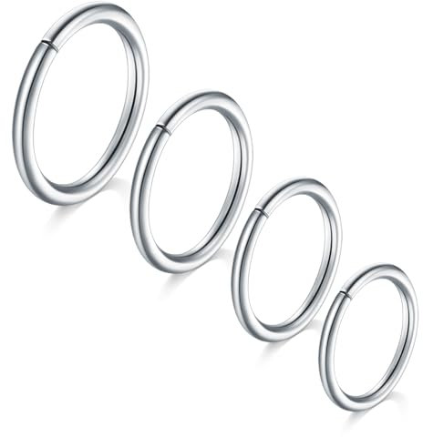 LAURITAMI 4 Stück Nasenpiercing Ring 16G Chirurgenstahl Dünn Nasenpiercing Ring Silber Set,Septum Clicker Ring,Lippe Ohr Nasenpiercing Schmuck 8/10/12MM