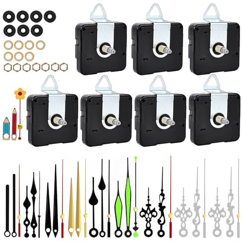 BORDEAG 7 Stücke Uhrwerk Für Wanduhr Mit 10 Satz Zeiger, Uhrwerk Für Wanduhr, Uhrwerke Zum Selbsteinbau, Lautloses Quarz-Uhrwerk Uhrwerk Mechanismus Von DIY Uhrwerk Kits Ersatz