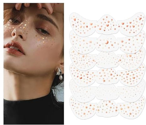 Calkkrer Lot de 6 tatouages pailletés pour taches de rousseur, film de tatouage doré, design impermeable, tatouages pour le visage scintillants, pierres scintillantes autocollantes (or rose)