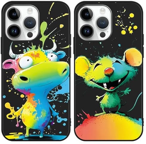 2 Stück Handyhülle für iPhone 11 Hülle 6.1 Tier Malerei Muster, Weich TPU Stoßfest Schutzhülle mit Kreative Anime Ochse & Maus Aesthetic Design Lustig Motiv, Schwarz Soft Slim Bumper Cartoon Case