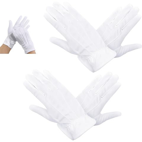DHWEKU 2 Paare Weiße Handschuhe herren mit Biesen in Einheitsgröße Weihnachtsmann Santa Claus Kostüm Accessoire Für Damen und Herren Halloween, Fasching und Karneval pantomime kostüm
