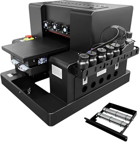UV Drucker A3, Uv drucker Farbe UV Drucker Rotation Flachbett Inkjet UV Printer USB 5760*1440dpi C, M, Y, K, W, V für Flaschen/Papier/Telefon Fall/PVC/UVDTF/Acryl/Holz etc. Ohne Tinte(A3 XP600)