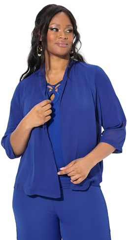 Ulla Popken Damen große Größen Übergrößen Plus Size Chiffonjacke, Oversized, Schalkragen, 3/4-Arm Dunkles Saphir 50+ 817211740-50+
