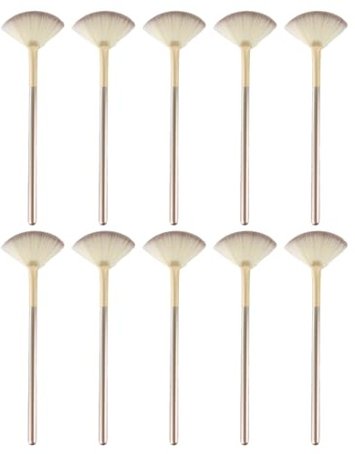 10 Pcs Gold Fan Face Brush Set:Fan Brushes for Facials, Ultra Slim Soft Facial Fan Applicator Brushes Professional Blending Makeup Brush for Mask Mud Cream Makeup Esthetician