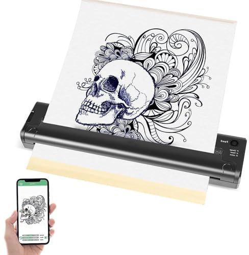 Wireless Tattoo Stencil Printer,Thermal Tattoo Machine,Portable Tattoo Copier with 15 Transfer Papers, 1200mAh Rechargeable Bluetooth Transfer Machine, Compatible with Mobile Phones & PC