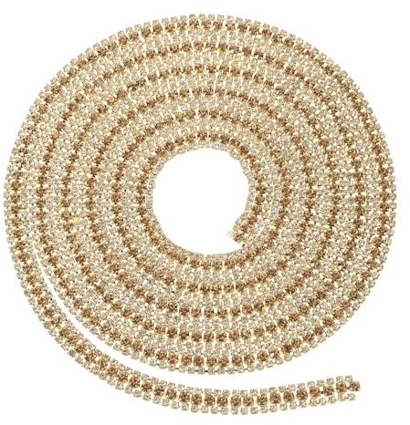 PATIKIL 2 Iarde 3 File Cristallo Rhinestone Catena Chiusa Decorazione, Cristallo Artiglio Catena Decorazione Stringa con Base Oro per Cucito Craft DIY Decorazione, Bianco/Pesca/Bianco