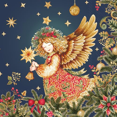 20 Servietten Weihnachten Engel an florale Ornamente als Tischdeko. Papierservietten mit Motiv. Auch für Decoupage und Serviettentechnik 33x33cm