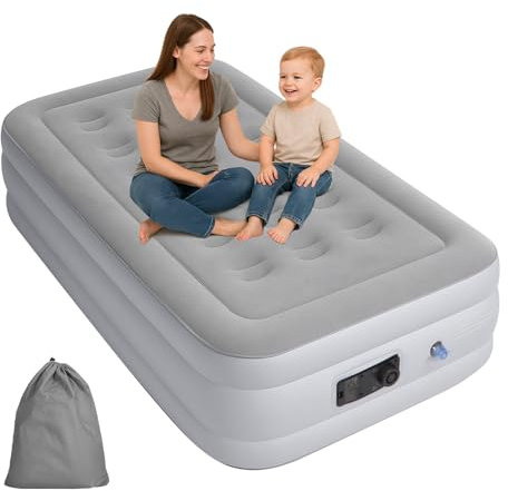 Chiidou Single Air Mattress with Built-in Electric Pump, 18.5 Raised Comfort Blow up Inflatable Mattress for Guests, Air Bed Airbed with Flocked Surface for Camping Home Use, 192x93x47cm