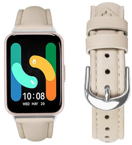 SMYAOSI Cuir Bracelet Compatible avec Galaxy Watch Fit 3 Watchband avec Argentée Boucle, Hommes et Femmes Strap Bracelets de Remplacement pour Galaxy Watch Fit3 R390 Smartwatch Accessoires (Beige)