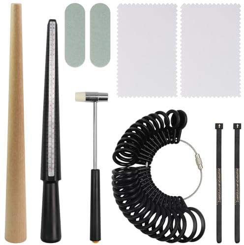 Juego de herramientas para moldear anillos, mandril de anillo de medición de doble tamaño, kit de mandril de anillo de metal con martillo pequeño, herramientas para hacer anillos del Reino Unido con