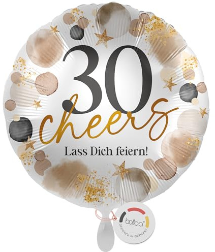 balloa Folienballon 30 Cheers Lass dich feiern, Geburtstagsdeko, 33 cm | Schriftzug 30 Cheers Lass dich feiern, runde Form, heliumgeeignet, ungefüllt, festliche Deko zum 30. Geburtstag