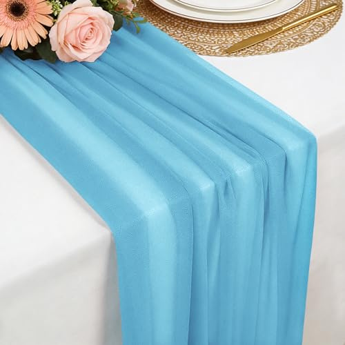 Tischläufer Hellblau Chiffon, 77 X 300 cm Weich und Bequem Tischläufer für Boho Hochzeit, Party, Taufe Dekor, Babyparty, Brautparty Küche Tisch Dekoration