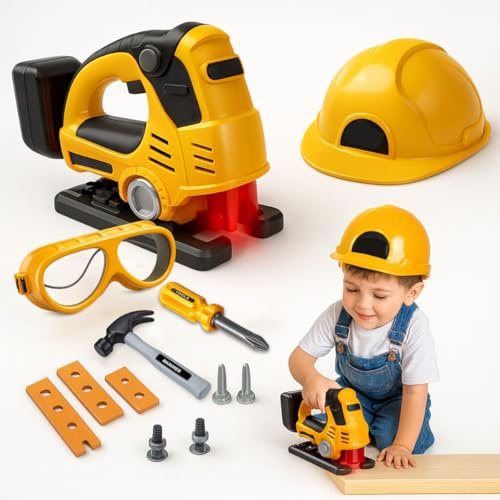 Toyana 14 Pcs Electric Kids Power Tool Jigsaw Realistic Construction Pretend Play Set Toy for Boys & Girls Ages 3+ Years