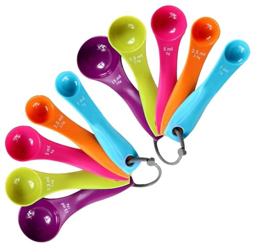GVSS 2 Juego de cucharas dosificadoras de plástico de diferentes capacidades y colores, herramientas de medición precisa para líquidos y polvos en cocina y pastelería