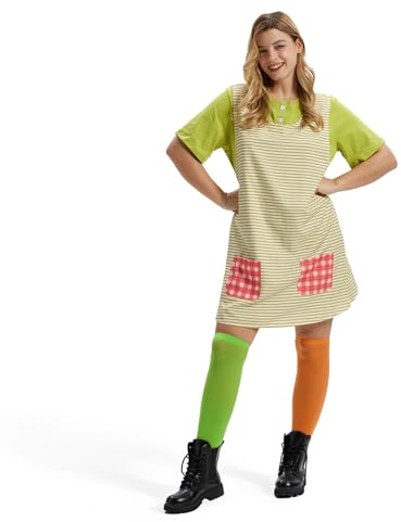 Geehora Fasching Kostüm Damen – Grünes Schürzenkleid Mädchen Kostüm mit Bunten Kniestrümpfen, Comic-inspiriertes Karneval Cosplay Outfit