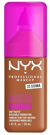 NYX Professional Makeup Make 'Em Wonder Foundation, 24H Soft Matte Aufbaubare Foundation, Mit hoher Deckkraft, Mattes Finish, 33 Sienna