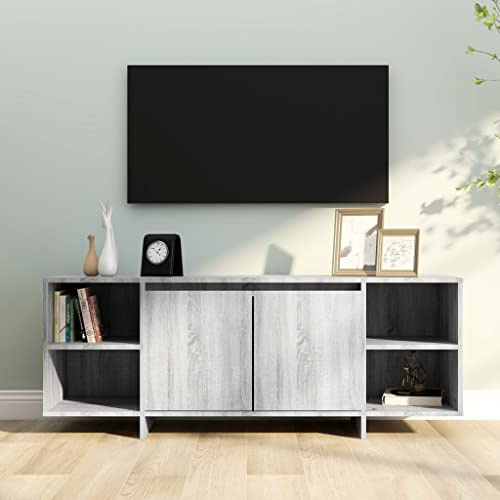 Meuble TV Moderne 130 cm, Buffet Salon Gris Sonoma en Bois d'Ingénierie Stable avec 2 Portes et 2 Étages, Meuble de Rangement pour Téléviseur, Console de Jeu, DVD et Décor Salon