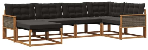 vidaXL Outdoor-Sofagarnitur mit Kissen 6 pcs Natürlich und Schwarz, Garten-Sofa-Set, modernes Outdoor-Lounge, strapazierfähige Möbel, witterungsbeständiger Sitzplatz zum Entspannen